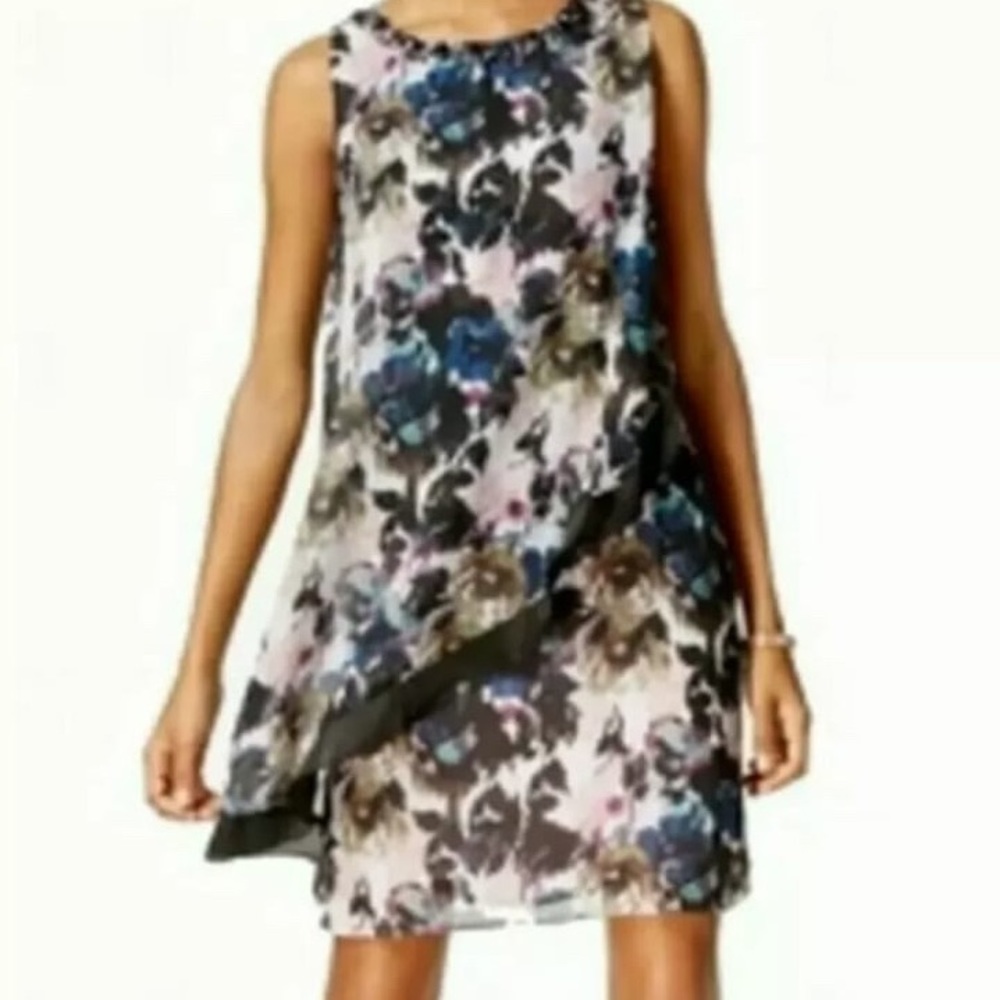 Slny Purple Women Floral Beaded Trim Overlay Shift